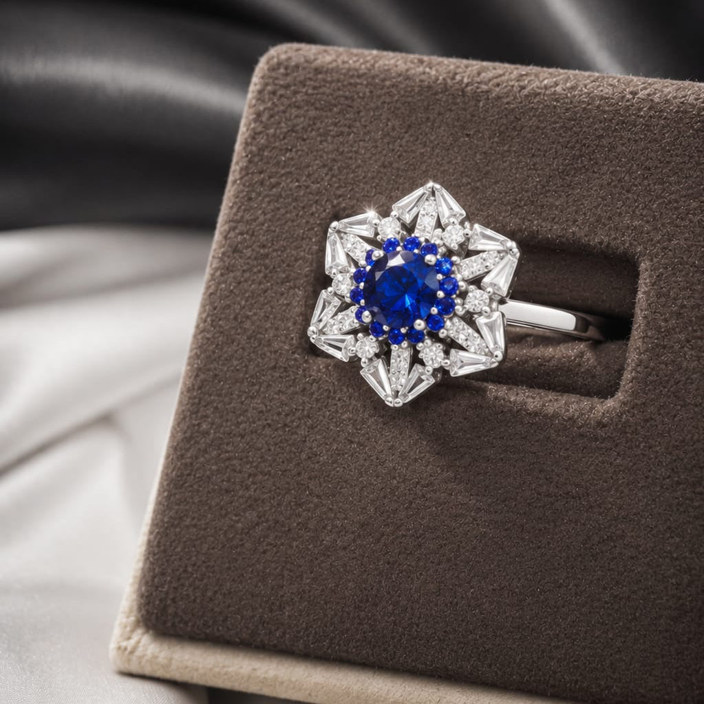 Royal Blue Blossom 925 Sterling Silver Ring